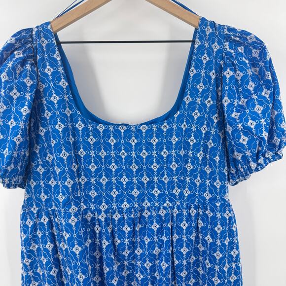 Rhode x Target NWT Blue Puff Sleeve Mini Dress Smocked Waist Cotton Size L Large - Picture 5 of 10